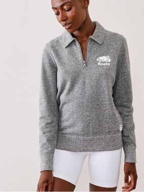 Roots Heather Grey Quarter-Zip Pullover with White Logo